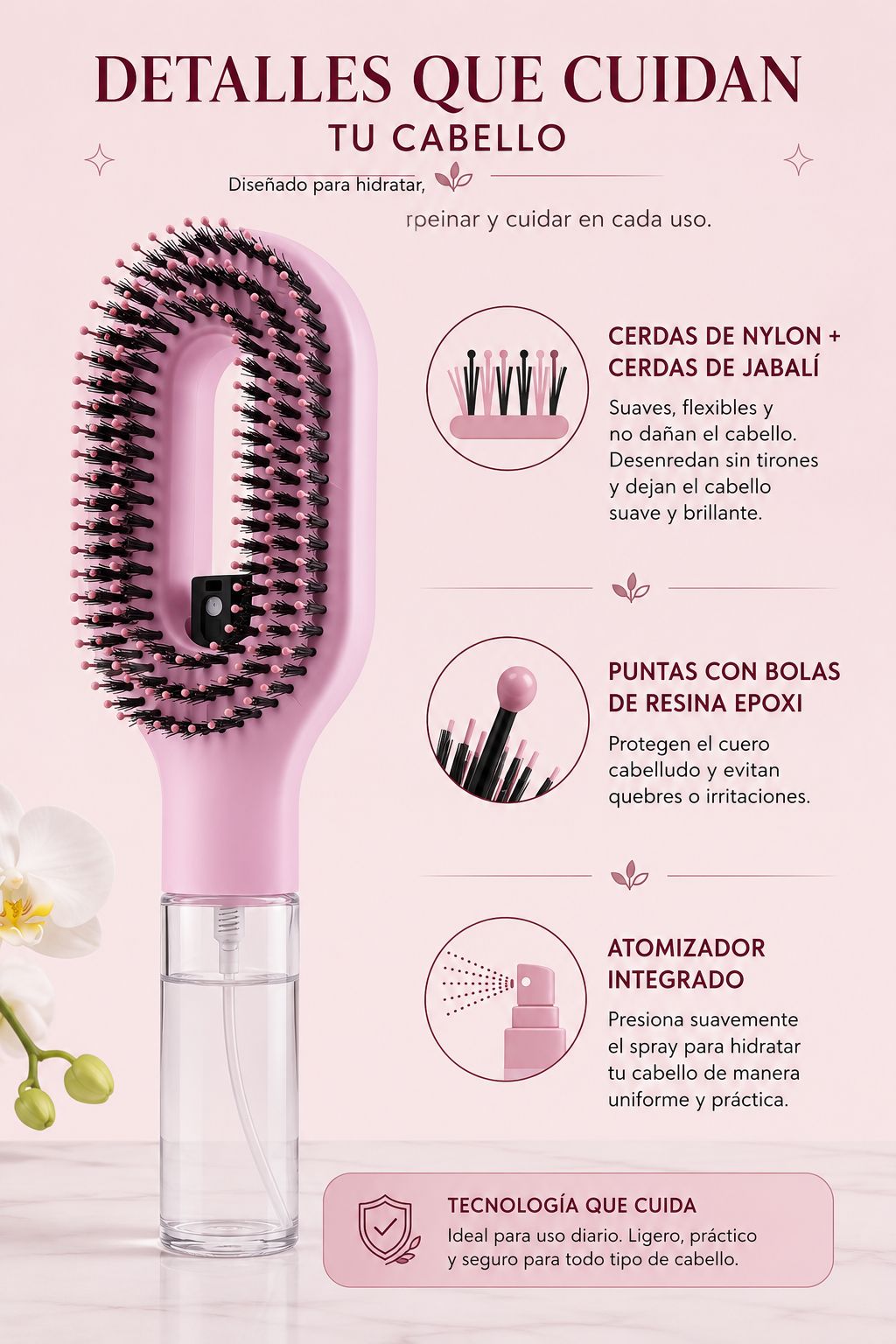 Cepillo Antifrizz con Spray Integrado Mas accesorios