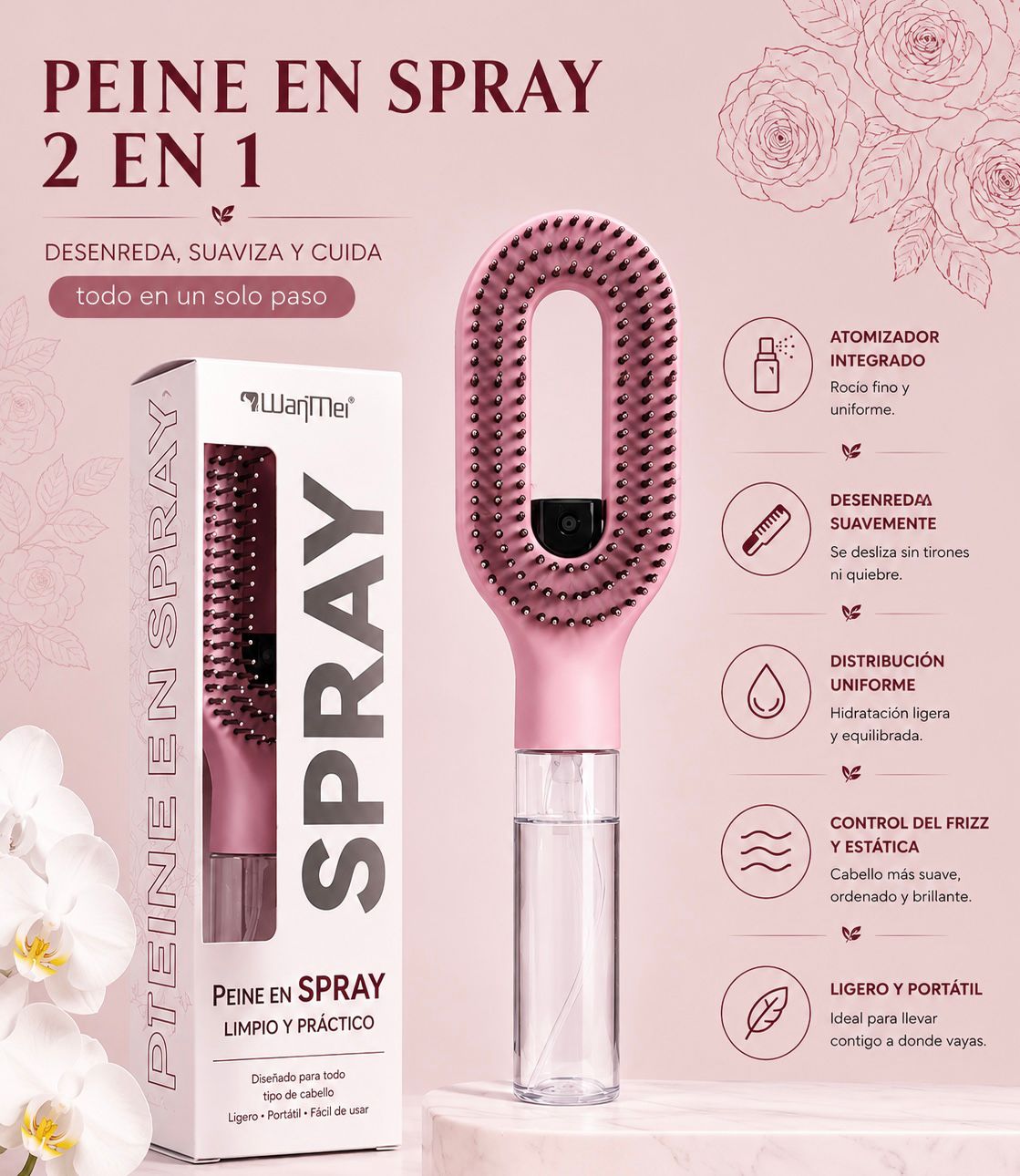 Cepillo Antifrizz con Spray Integrado Mas accesorios