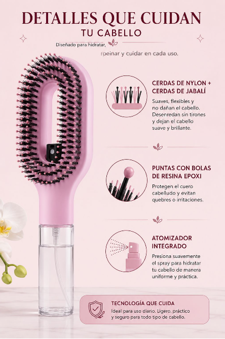 cepillo antifrizz con spray roseador mas accesorios