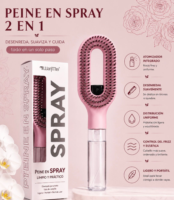cepillo antifrizz con spray roseador mas accesorios